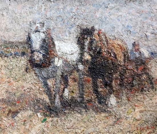 Harry Fidler (1856-1935) Ploughing scene 8.5 x 9.75in.